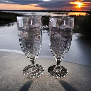 2 Libbey Chivalry Whiskey Glasses Whisky Textured Optic Panel Clear MCM RARE Vtg